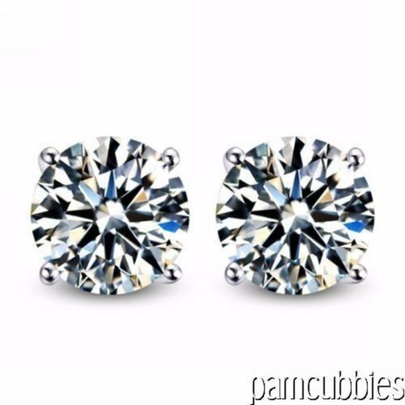 ***SATISFACTION GUARANTEED*** .925 Sterling Silver CZ Diamond Stud Earrings - Picture 2 of 10